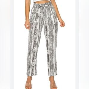 Cali 1850 Casual Linen Pants Geometric Print Size Small Gary White